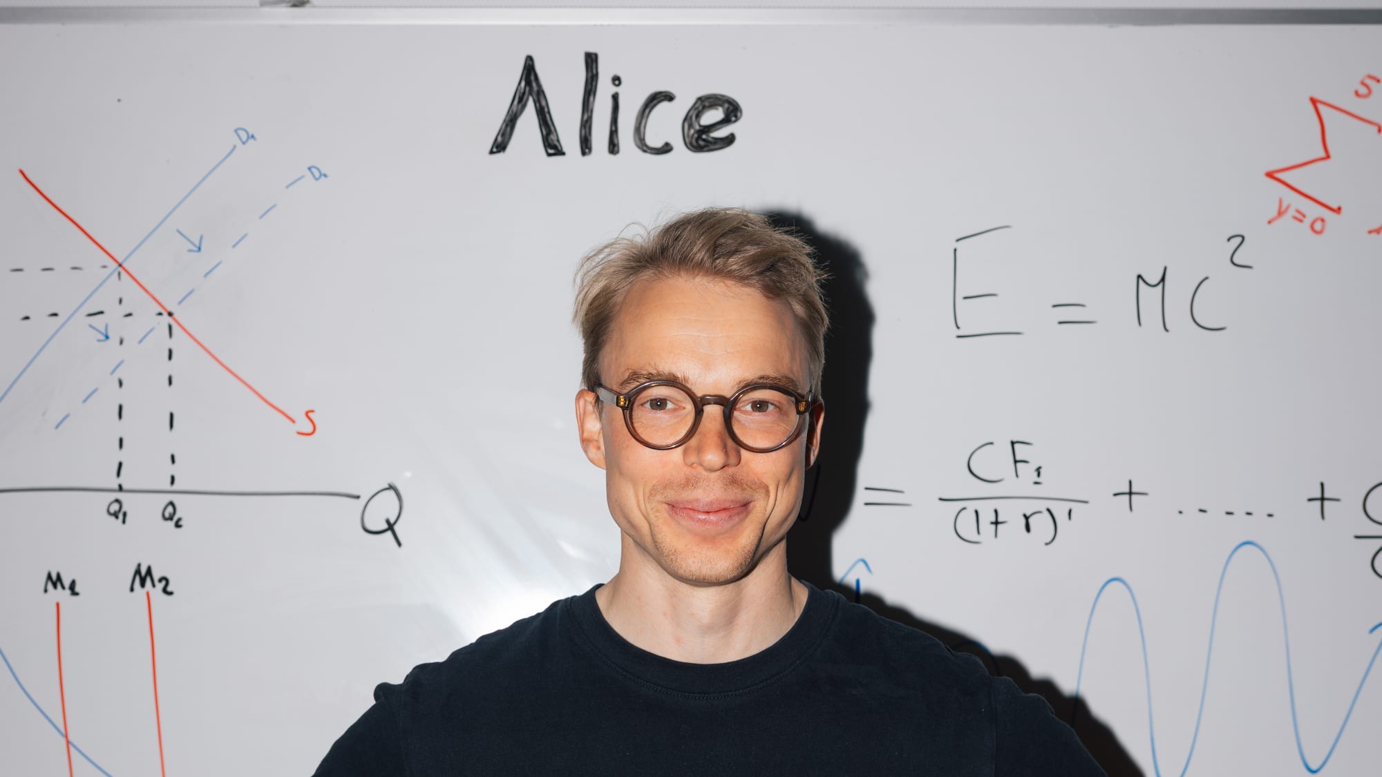 Kim Rants in front of a whiteboard with a valuation formula