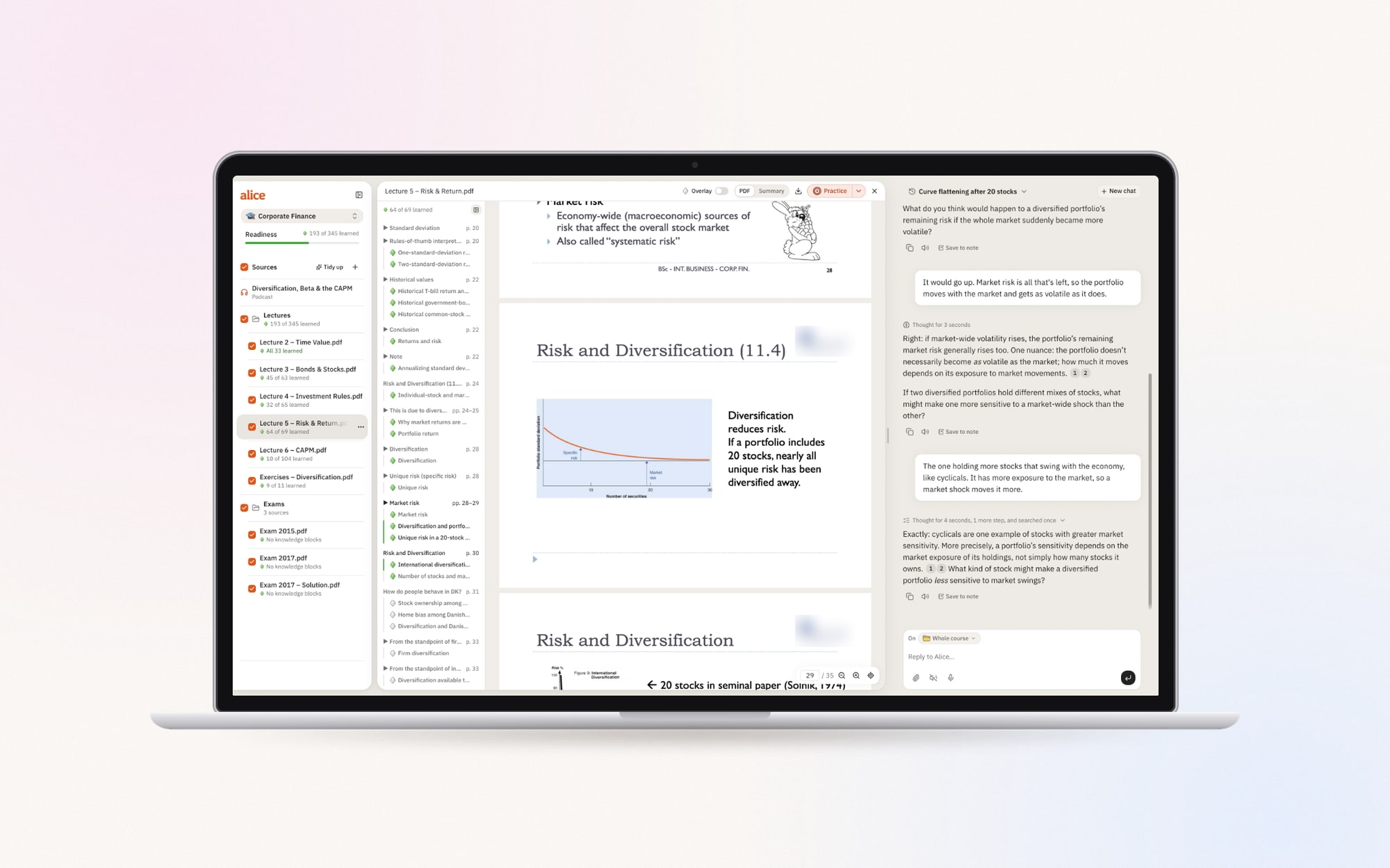 alice labs with lecture slides and the chat side by side